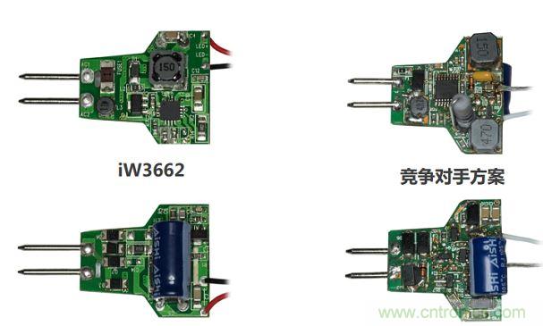 iW3662與競爭對手方案相比，所需外部元器件的數(shù)量大幅降低