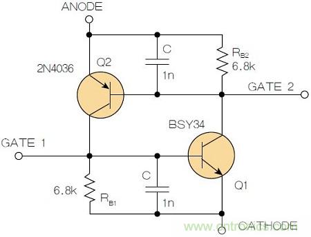 圖2：增加兩個電容值為1nF的SMD陶瓷電容器后，可以在ΔV達(dá)到10V的情況下防止導(dǎo)通。