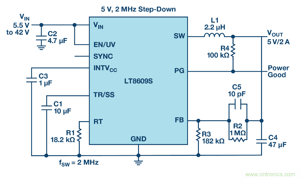 具 2.5 μA 靜態(tài)電流和超低 EMI 輻射的 42 V、2 A/3 A 峰值同步降壓型穩(wěn)壓器