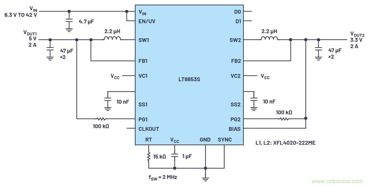 具有6.2 µA靜態(tài)電流的雙通道、42 V、2 A、單片、同步降壓型Silent Switcher 2穩(wěn)壓器