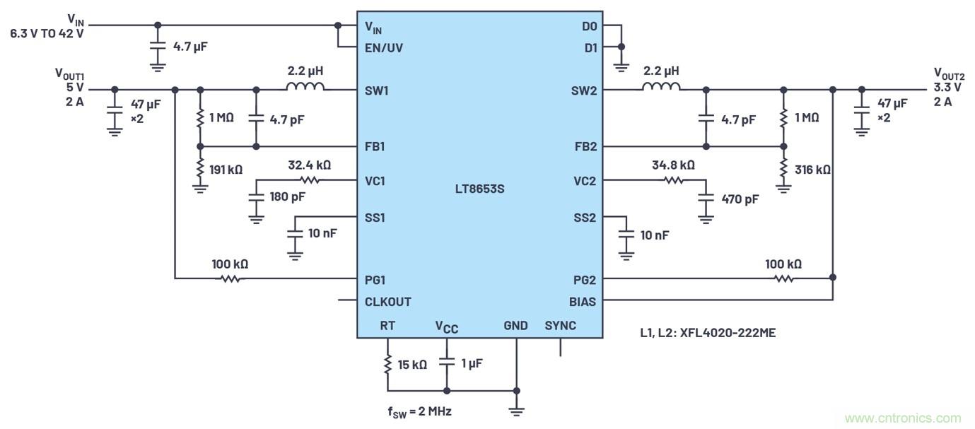 具有6.2 µA靜態(tài)電流的雙通道、42 V、2 A、單片、同步降壓型Silent Switcher 2穩(wěn)壓器