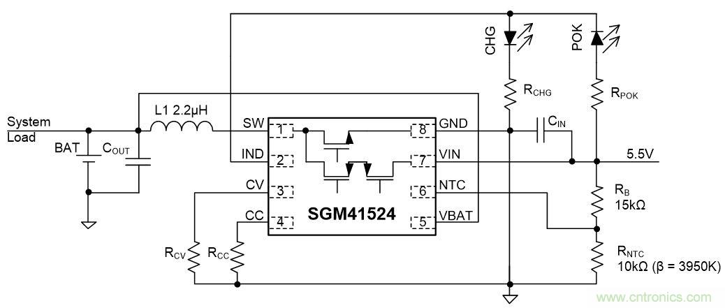 SGM41524緊湊型簡潔開關(guān)充電:0.3A~2.3A鋰電池充電器