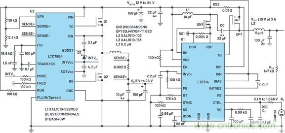 通過5 V至24 V輸入提供雙極性、雙向DC-DC流入和流出電流