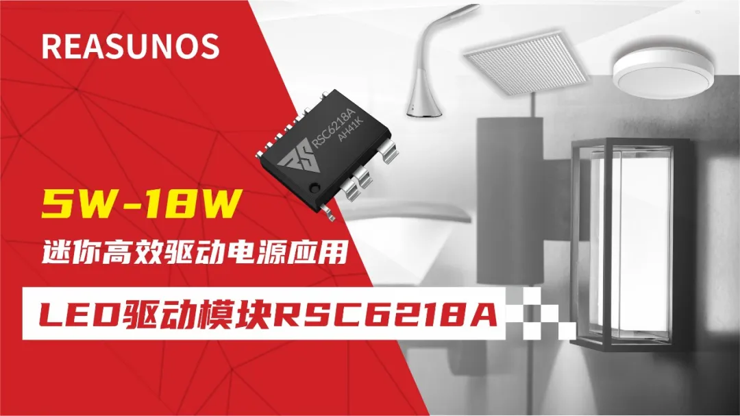 一、LED驅(qū)動(dòng)模塊RSC6218A REASUNOS(瑞森半導(dǎo)體)通過持續(xù)投入研發(fā)，提升LLC應(yīng)用技術(shù)，集成控制芯片與功率轉(zhuǎn)換，成功推出新一代產(chǎn)品RSC6218A WSOP-16，延續(xù)瑞森LLC拓?fù)浞桨?，時(shí)機(jī)趨勢完全迎合我國雙碳政策，電氣特性契合新版國標(biāo)GB/T 17625.1-2022和歐盟新版ERP認(rèn)證EU2019/2020雙重法規(guī)，專為中小功率的產(chǎn)品提供優(yōu)秀的方案；接下來會(huì)分幾個(gè)篇章持續(xù)介紹新方案產(chǎn)品的應(yīng)用資料和設(shè)計(jì)實(shí)例分享：  RSC6218A功率模塊內(nèi)部集成CS-CP-LLC電源半橋模塊和功率轉(zhuǎn)換模塊，延續(xù)瑞森主題設(shè)計(jì)方向單級(jí)實(shí)現(xiàn)高PF無頻閃技術(shù)和LLC諧振軟開關(guān)技術(shù)方案：該型號(hào)適用于5-18W功率段；具備高轉(zhuǎn)換效率(90%+)，高PF(>0.96)，低THD(<10%)，小型化(縮小PCB面積10-25%)，通過優(yōu)化產(chǎn)品內(nèi)部設(shè)計(jì)提升產(chǎn)品內(nèi)部功率器件的開啟與關(guān)閉性能，避免干擾發(fā)生，最高工作頻率達(dá)200KHZ，實(shí)現(xiàn)WSOP-16封裝兼顧散熱與小型化；并且內(nèi)部可自動(dòng)設(shè)置死區(qū)時(shí)間，讓方案可靠易設(shè)計(jì)。 產(chǎn)品可廣泛應(yīng)用于： 1.護(hù)眼系列燈具：如教室燈、辦公燈、護(hù)眼臺(tái)燈、壁燈、閱覽室燈等； 2.家居類燈具：如客廳燈、臥室燈、兒童房燈、廚房燈、走廊燈等； 3.軌道類燈具：地鐵照明、高鐵照明、隧道照明、車站照明等； 4.商照類燈具：筒燈、射燈、投射燈、 亮化燈、防爆燈等； 方案起到提供高效，穩(wěn)定，長壽命的作用。 二、產(chǎn)品功能框架  三、IC各PIN腳功能說明  PIN1 PGND 功率地，內(nèi)部是連接低邊MOS的S端地線； PIN2  NC  PIN3  HS 半橋MOS低邊漏極PIN； PIN4  HS 半橋MOS低邊漏極PIN； PIN5  HS 半橋MOS高邊源極PIN； PIN6  HS 半橋MOS高邊源極PIN； PIN7  NC  PIN8  HO 半橋MO高邊漏極； PIN9  HO 半橋MOS高邊漏極； PIN10 HB 半橋驅(qū)動(dòng)高邊電源，通過外置的一個(gè)二極管與電容組成自舉回路，為高邊 MOS 的開啟提供電平； PIN11 VIN 高壓啟動(dòng)的輸入腳，最高耐壓可達(dá)DC600V，啟動(dòng)電流在1.7mA，一般應(yīng)用是從高壓電解處串接一個(gè)1206100K電阻引到PIN1，在整個(gè)環(huán)路還未建立起來時(shí)，是靠這個(gè)引腳的供電通過內(nèi)部連接到PIN6VCC，然后把VCC電容慢慢充電到芯片的啟動(dòng)電壓后，芯片開始工作。整個(gè)環(huán)路建立起來后，VIN腳內(nèi)部關(guān)斷，VCC 通過外部變壓器輔助繞組供電維持正常工作； PIN12  VCC 信號(hào)電源引腳， 工作電壓范圍 8-20V，工作電流在 0.8mA，靜態(tài)工作電流是 720uA； PIN13  NC DT懸空腳； PIN14 FB  電壓反饋輸入，VFB中心值是1.2V，該引腳的功能主要是限定空載電壓的最大幅度，該芯片空載保護(hù)屬于打嗝模式，可以有效降低空載損耗，能效要求輕松符合小于0.5W的要求； PIN15  CS 電流采樣正弦波信號(hào)輸入該P(yáng)IN腳是通過線路中的互感電感采樣得到全波的正弦波信號(hào)， 通過電阻轉(zhuǎn)換為電壓信號(hào)后，輸入到CS PIN腳， 內(nèi)部連接到壓控振蕩器，根據(jù)輸入進(jìn)來的電壓幅值大小，以及正弦波的頻率，壓控振蕩器輸出對(duì)應(yīng)的方波來控制LG與HG端的MOS開關(guān)頻率，實(shí)現(xiàn)恒流調(diào)節(jié)控制； PIN16  AGND 信號(hào)地參考電平，主要連接 VCC，F(xiàn)B 對(duì)應(yīng) PIN 腳的元件地線。 四、關(guān)鍵PIN腳參數(shù)設(shè)定范圍  五、典型應(yīng)用原理圖  關(guān)注瑞森半導(dǎo)體公眾號(hào)，接下來持續(xù)分享具體案例的設(shè)計(jì)參考文檔，攜手各伙伴們實(shí)現(xiàn)新版國標(biāo)GB/T17625.1-2022的順利達(dá)標(biāo)，為工程師縮短開發(fā)周期，讓工廠端得到滿意的產(chǎn)品，給客戶一個(gè)滿意的答卷，得到需要的利潤空間。